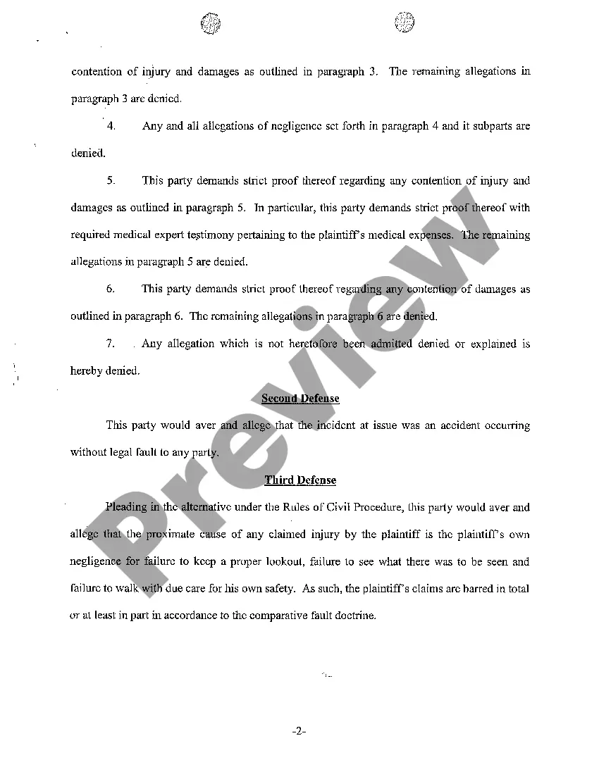 Preview A05 Answer to Complaint for fall in restaurant hallway