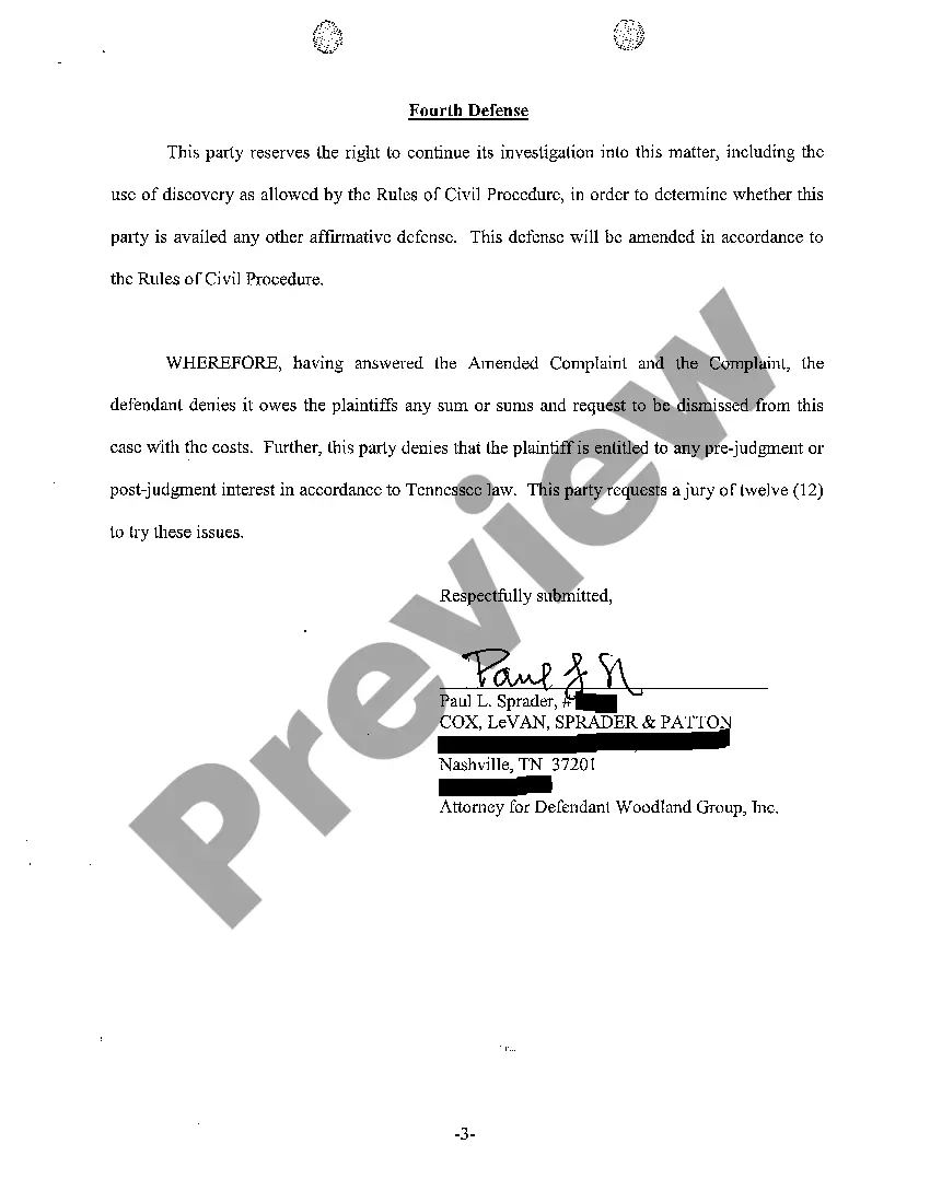 Preview A05 Answer to Complaint for fall in restaurant hallway