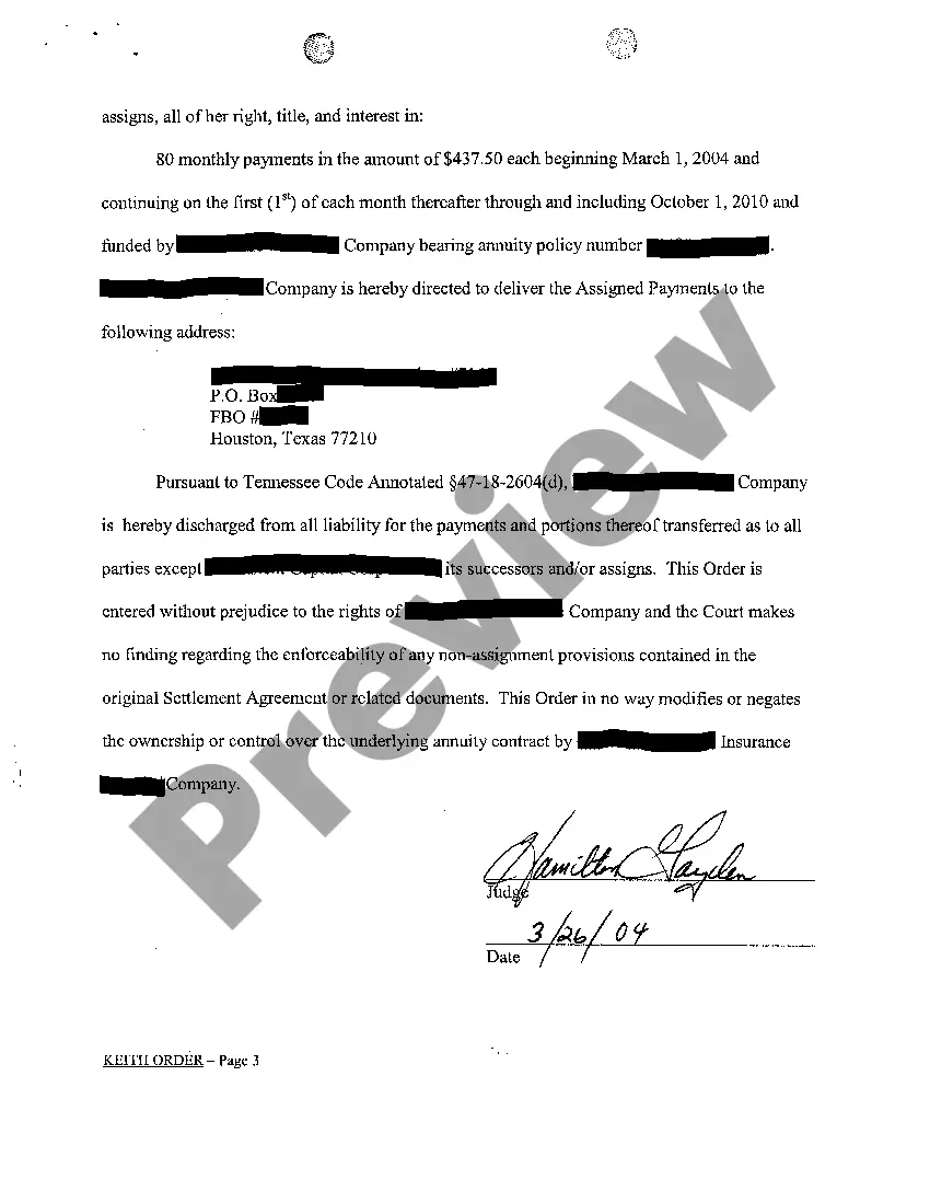 Preview A07 Order Granting Transfer of Structure Settlement