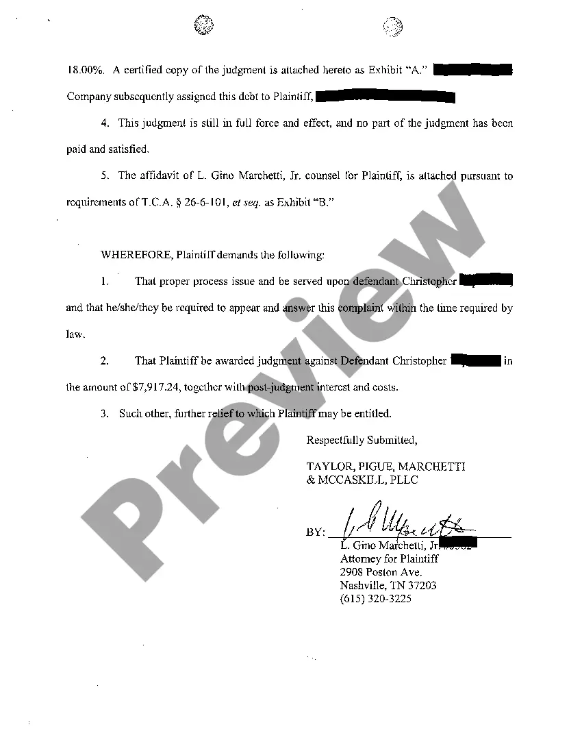 Preview A01 Complaint To Enforce Foreign Judgment