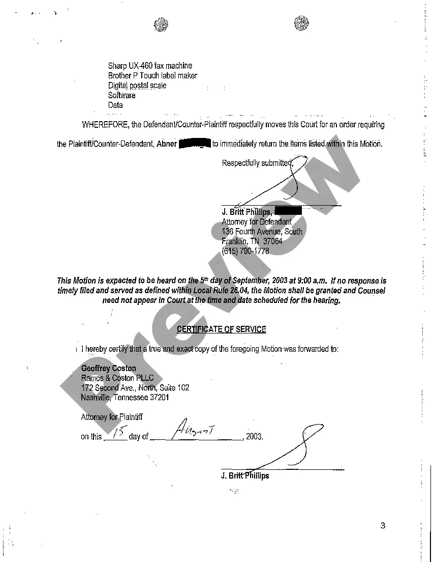 Get A24 Motion to Recover Personal Property Preview A24 Motion to Recover Personal Property