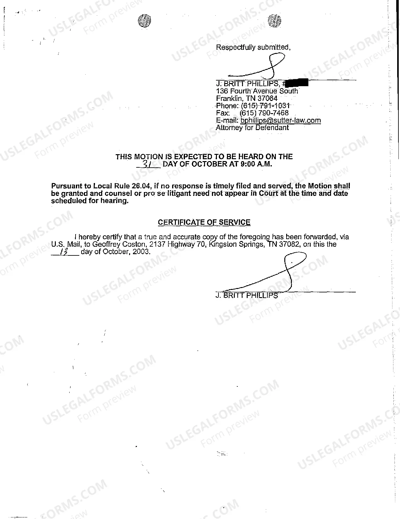 Preview A29 Motion to Set Specific Time and Place for the Defendant to Recover Property