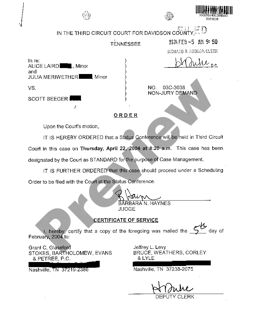 Preview Order for Status Conference