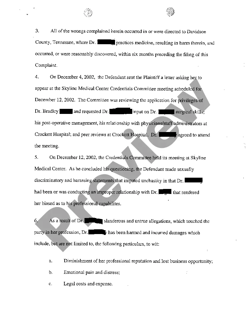 Get A01 Complaint regarding slanderous statements made about Doctor to Hospital Preview A01 Complaint regarding slanderous statements made about Doctor to Hospital