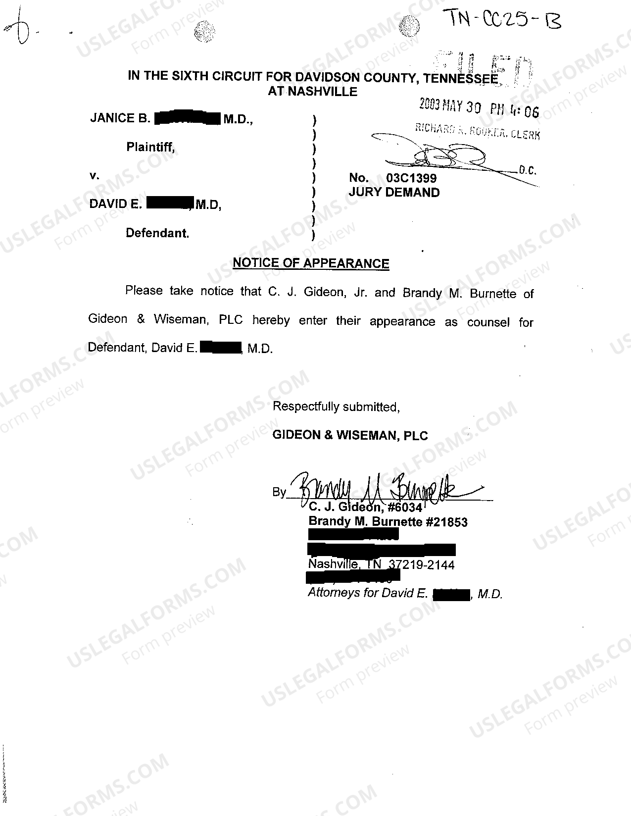 Tennessee Notice of Appearance of Counsel US Legal Forms