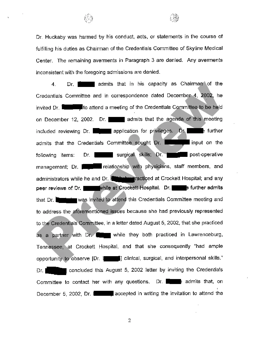 Get A03 Answer to Complaint regarding slanderous statements made about Doctor to Hospital Preview A03 Answer to Complaint regarding slanderous statements made about Doctor to Hospital