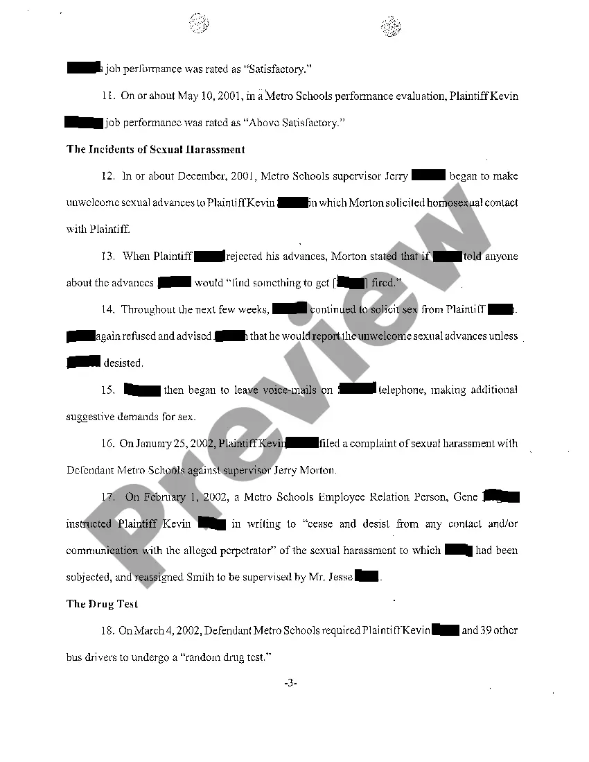 Get A01 Complaint for Retaliatory Discharge Against Supervisor Who Sexually Harassed Plaintiff Preview A01 Complaint for Retaliatory Discharge Against Supervisor Who Sexually Harassed Plaintiff