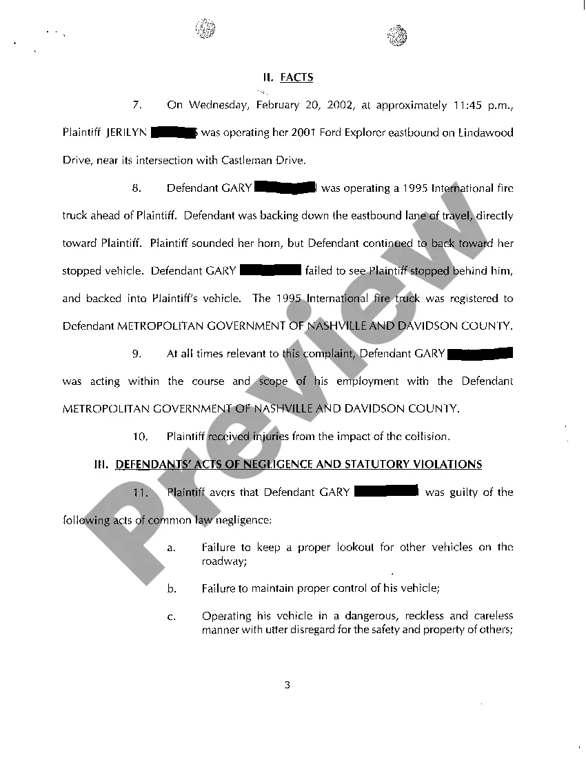 Preview A01 Complaint regarding Collision with a Fire Truck