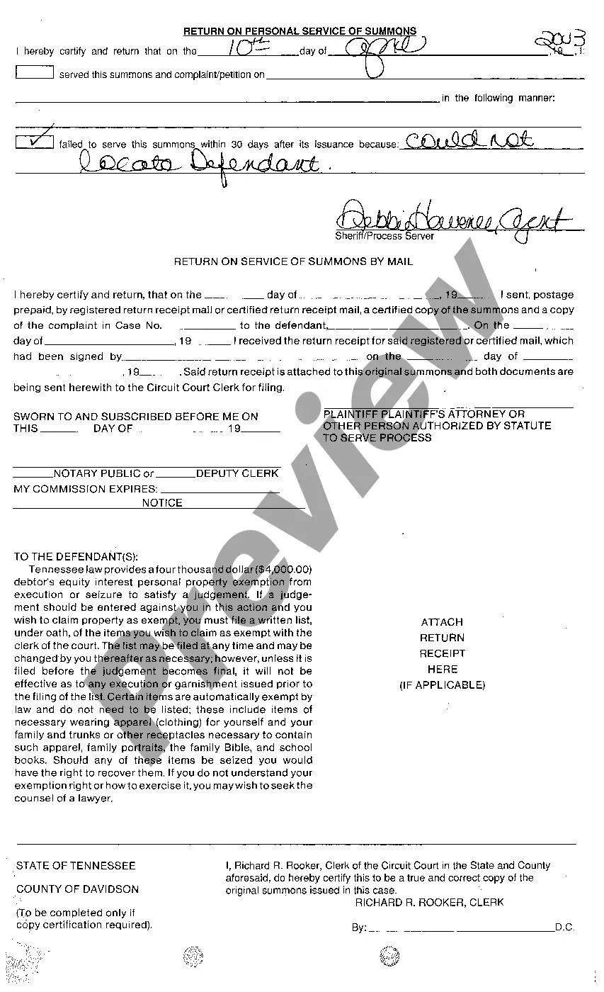 Preview A04 Return On Service of Summons By Mail