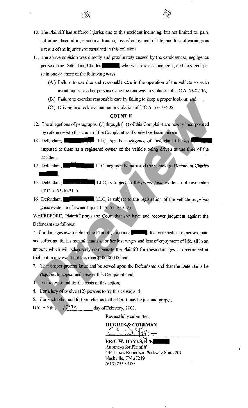 Get A01 Complaint regarding collision with tractor trailer Preview A01 Complaint regarding collision with tractor trailer