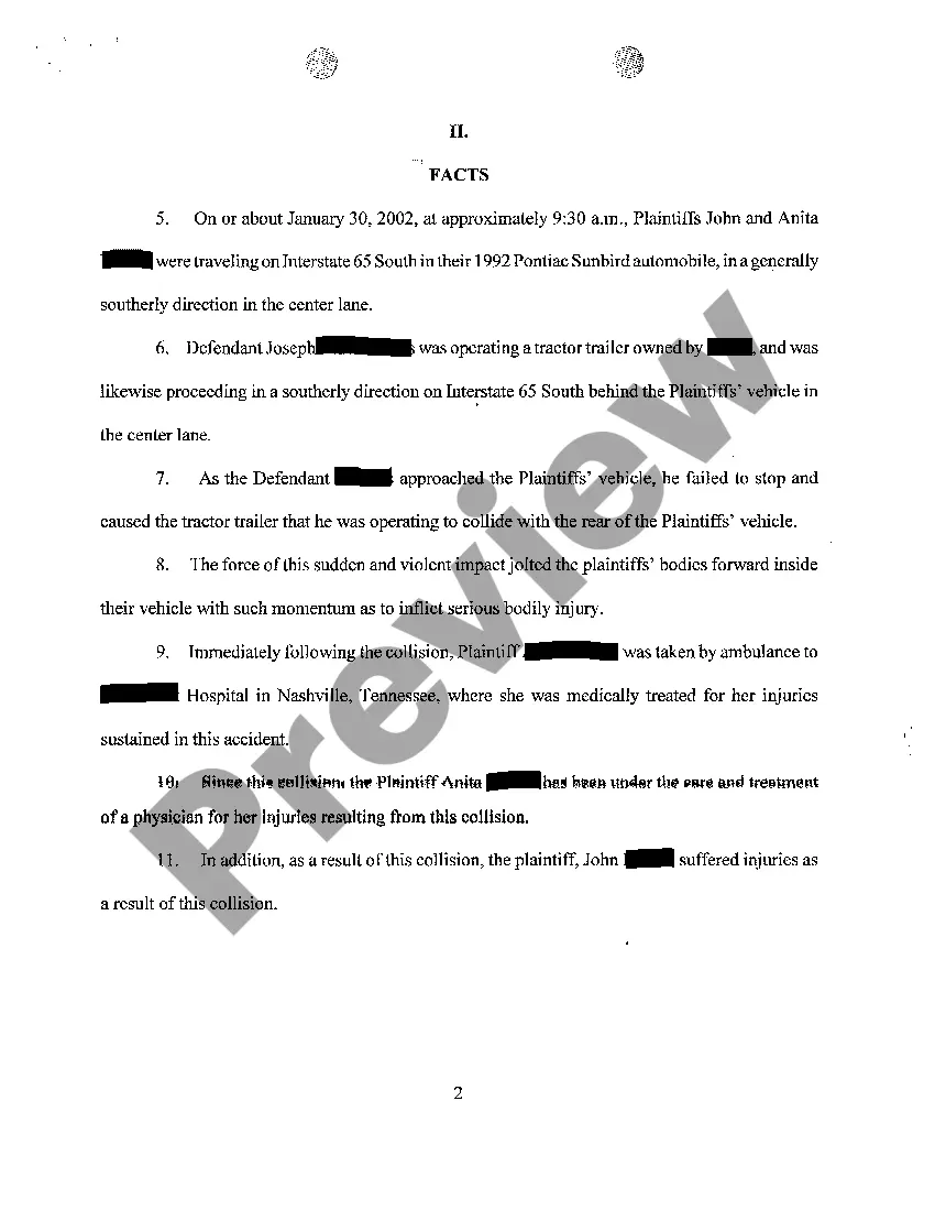 Get A01 Complaint regarding collision with tractor trailer Preview A01 Complaint regarding collision with tractor trailer