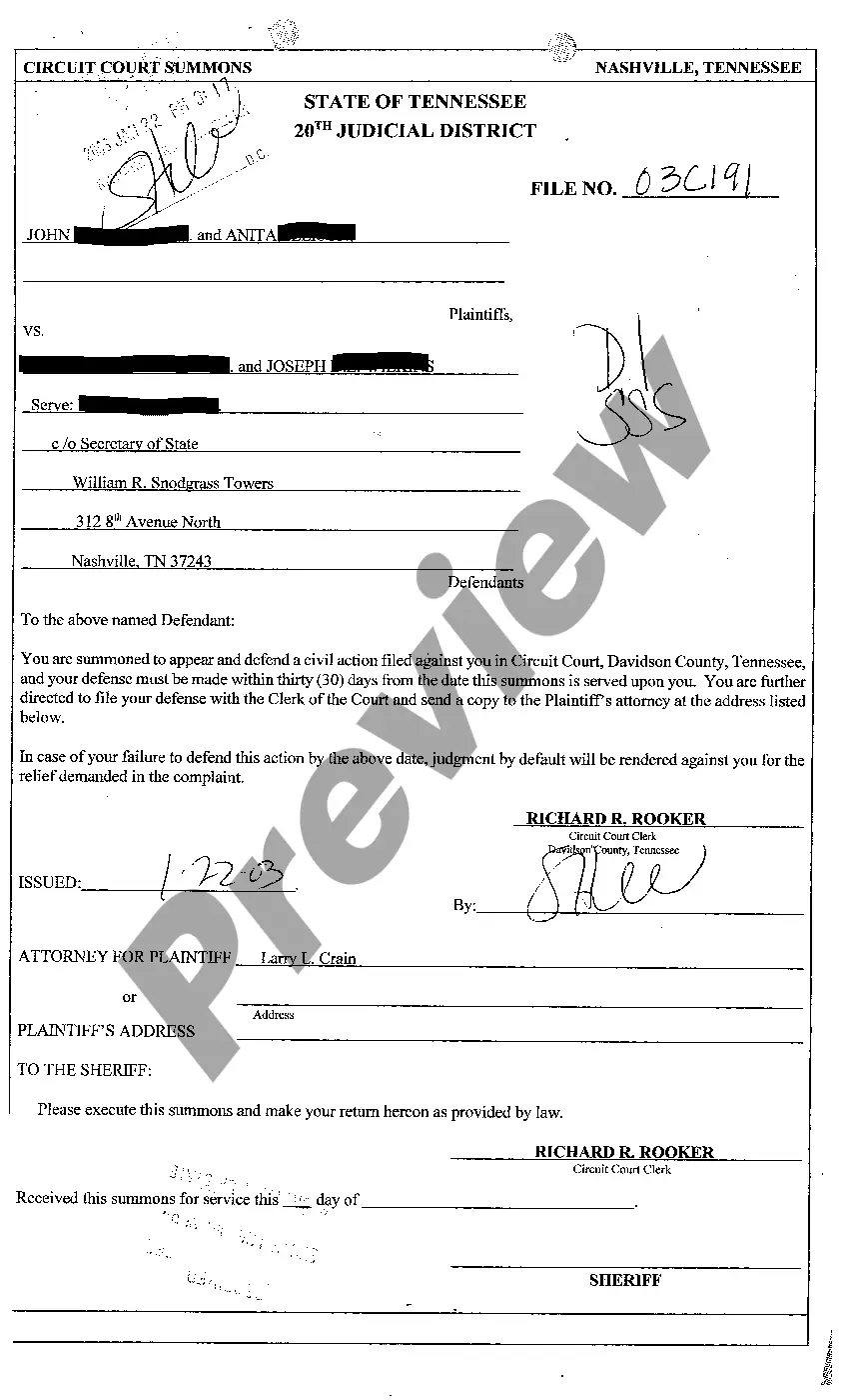 Preview A08 Affidavit And Endorsement Acknowledging Receipt of Summons and Complaint