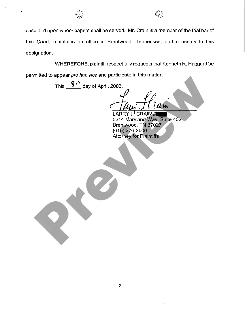 Preview A06 Motion For Admission Pro Hac Vice