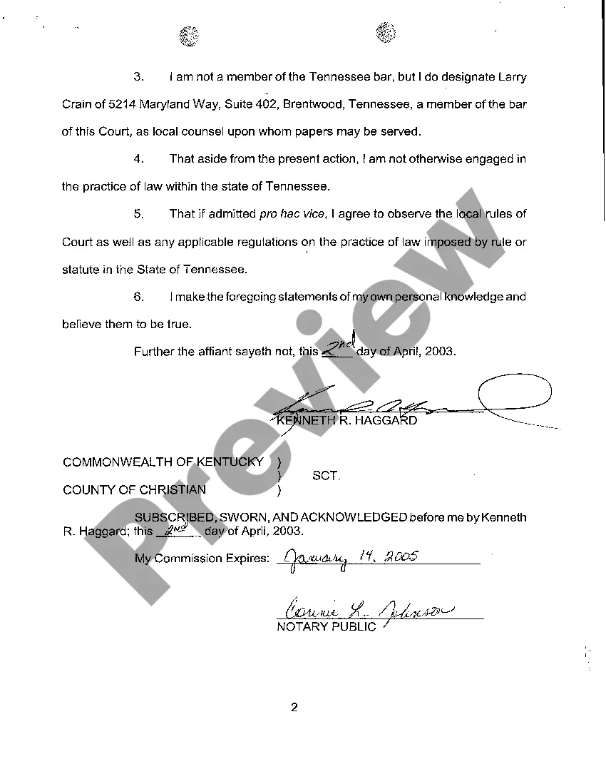 Preview A06 Motion For Admission Pro Hac Vice