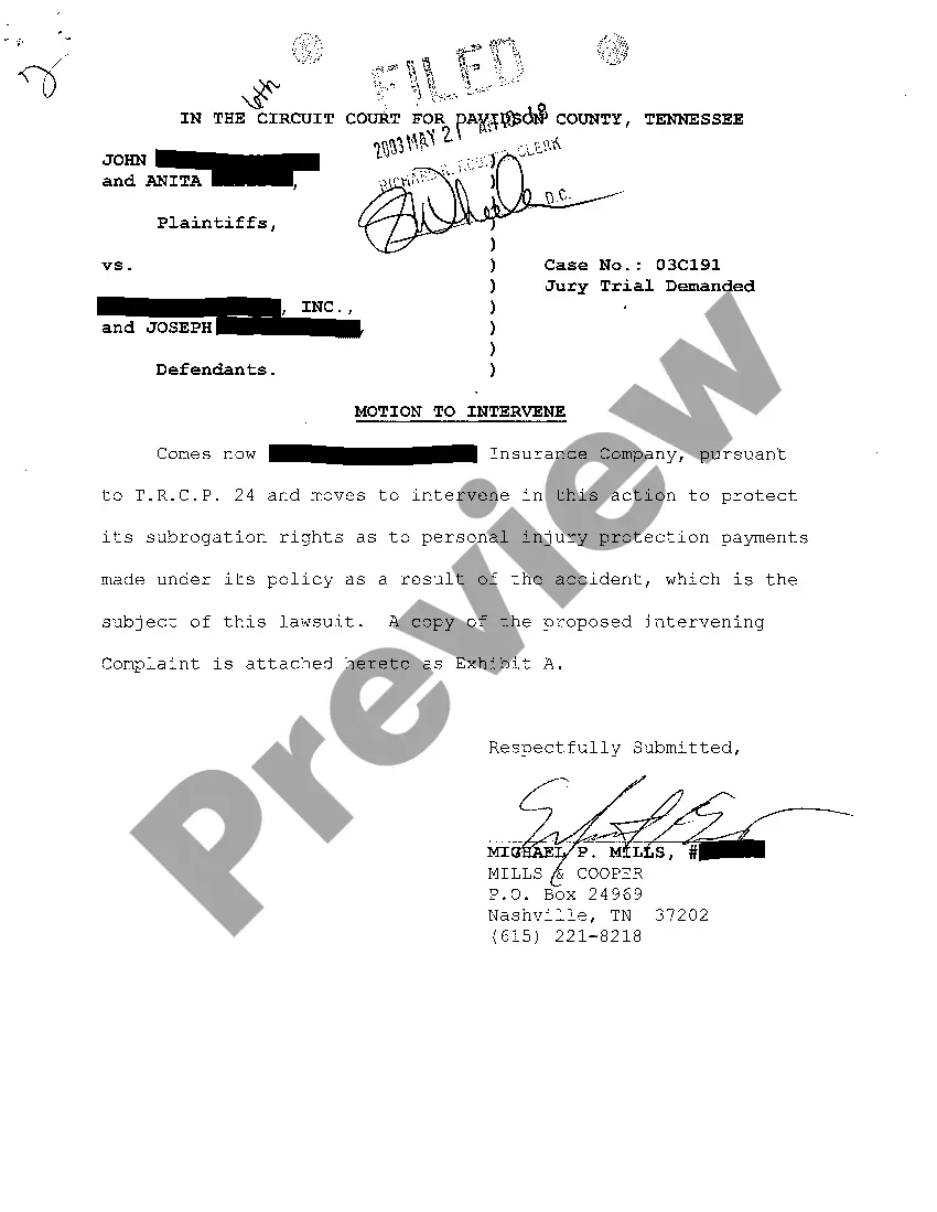 Preview A03 Intervening Complaint By Third Party Demanding Money Judgment Against Defendants
