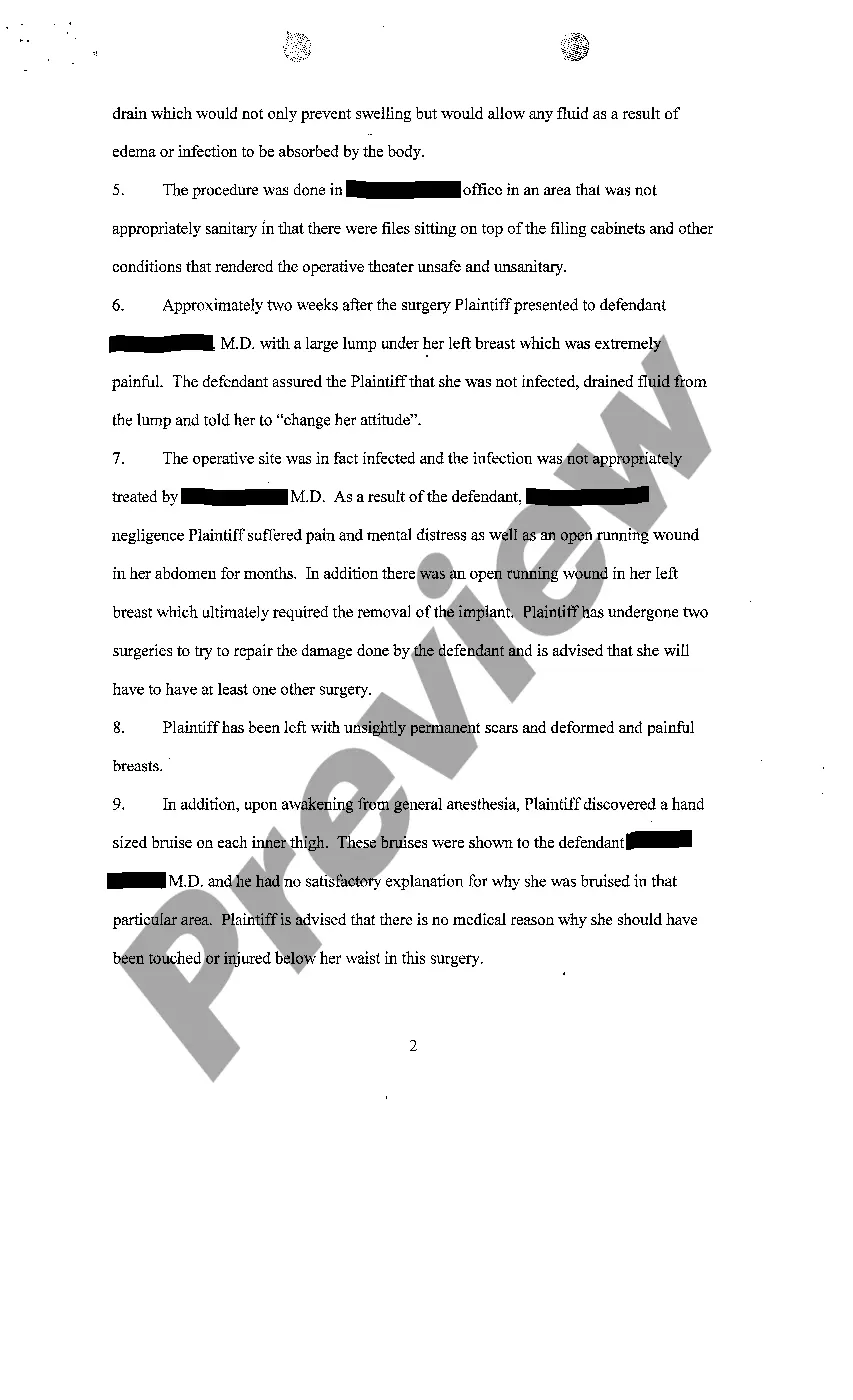 Preview A01 Complaint regarding breast implant failure