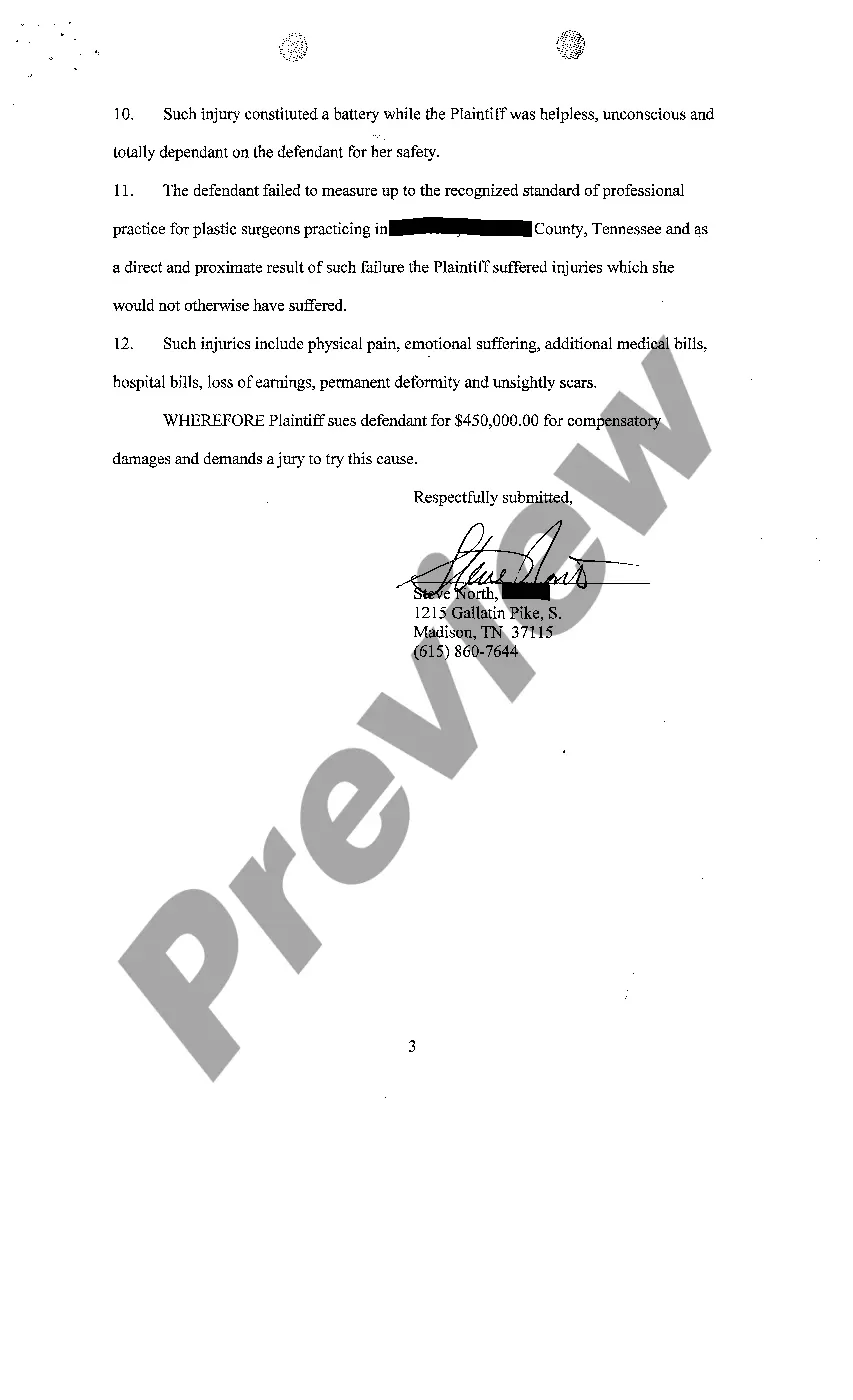 Preview A01 Complaint regarding breast implant failure