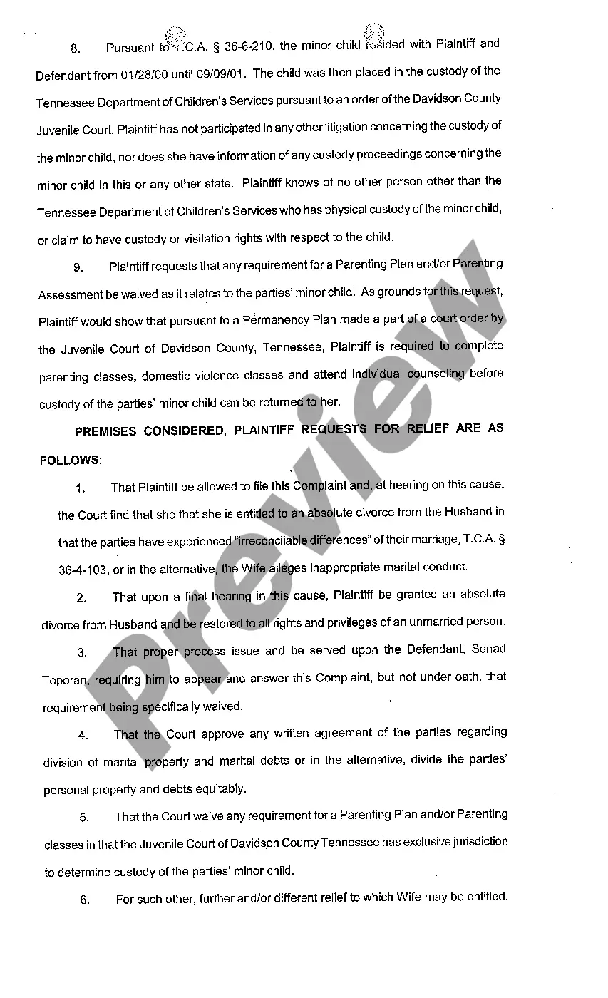 Preview A01 Complaint For Divorce With Children on Grounds of Inappropriate Marital Conduct