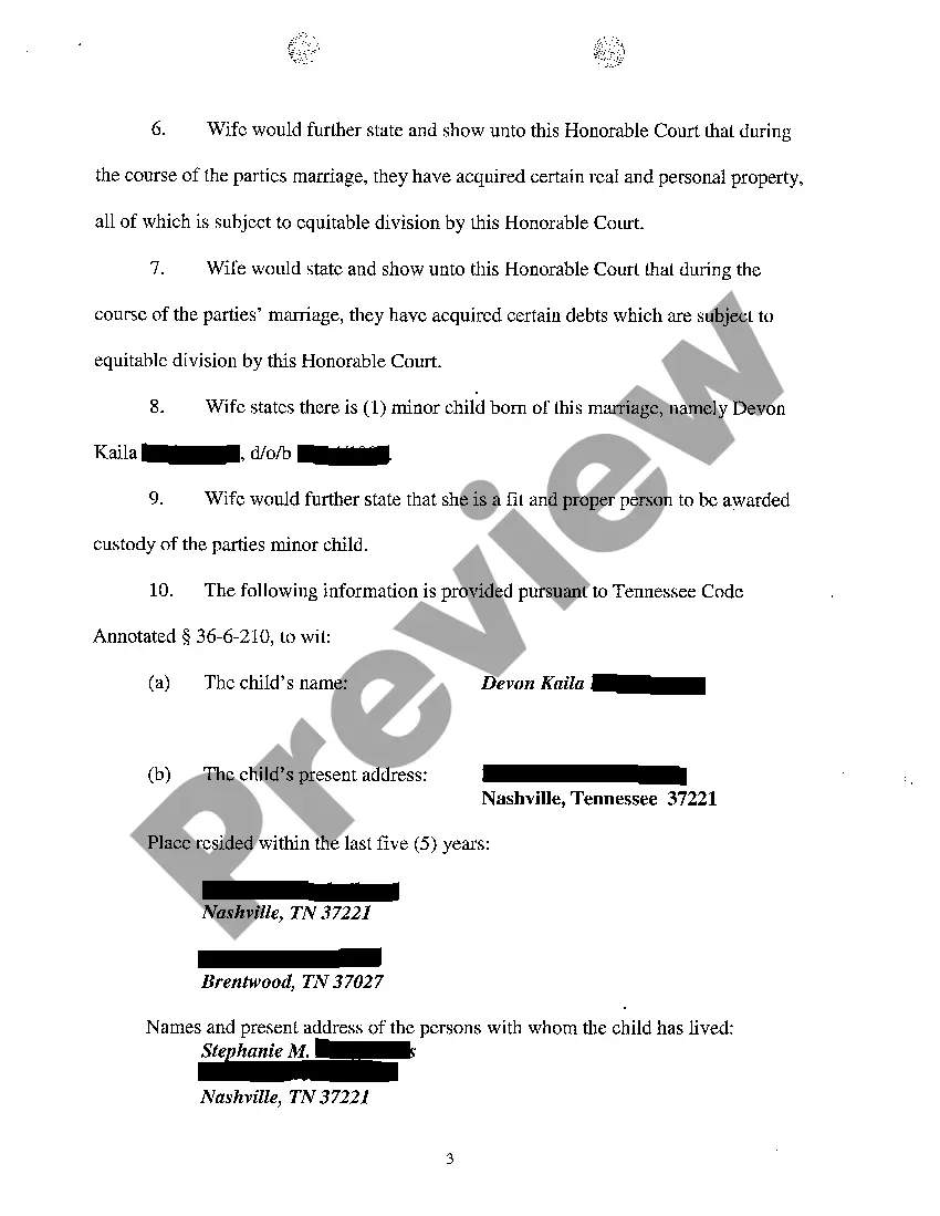 Preview A01 Complaint For Divorce Based Upon Grounds of Irreconcilable Differences