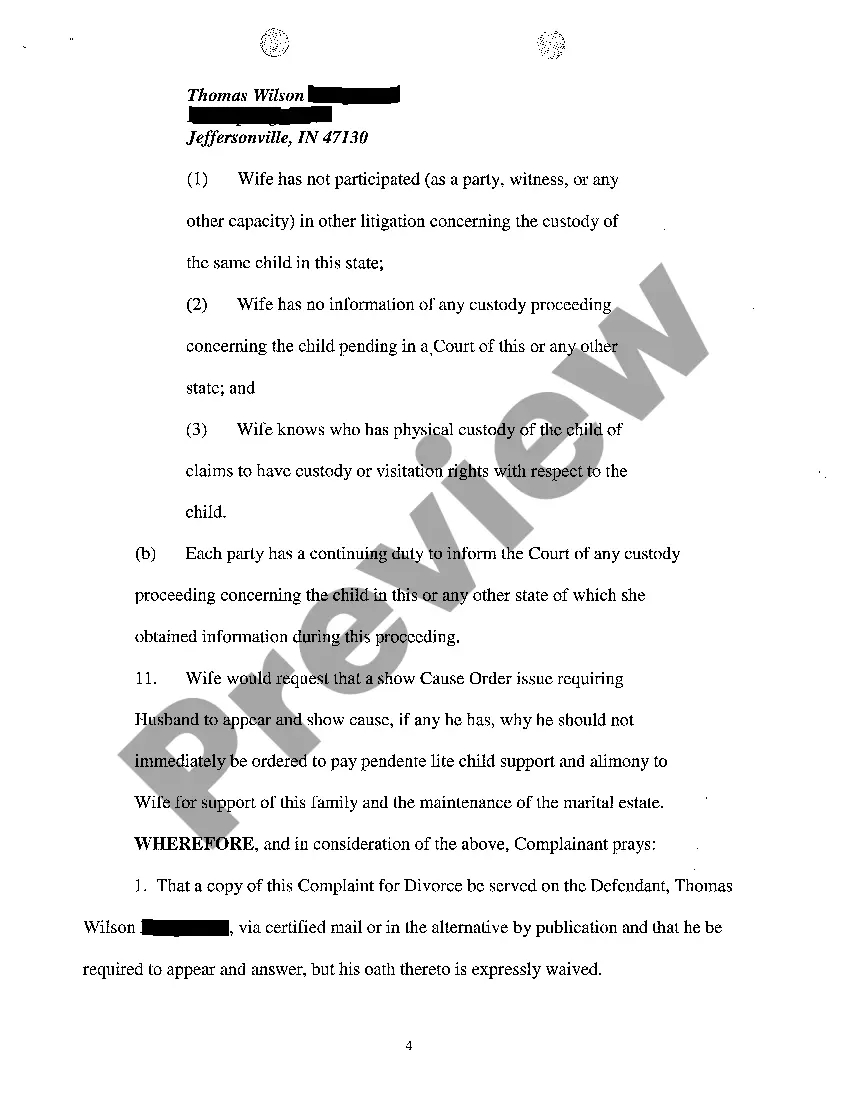 Preview A01 Complaint For Divorce Based Upon Grounds of Irreconcilable Differences