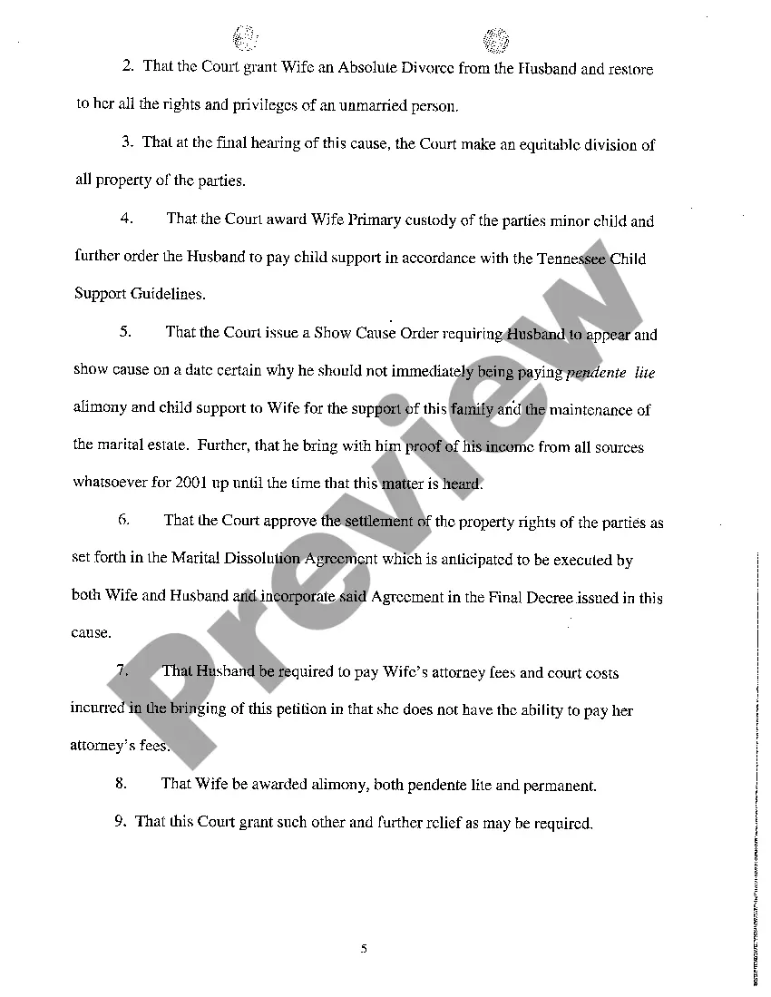 Preview A01 Complaint For Divorce Based Upon Grounds of Irreconcilable Differences