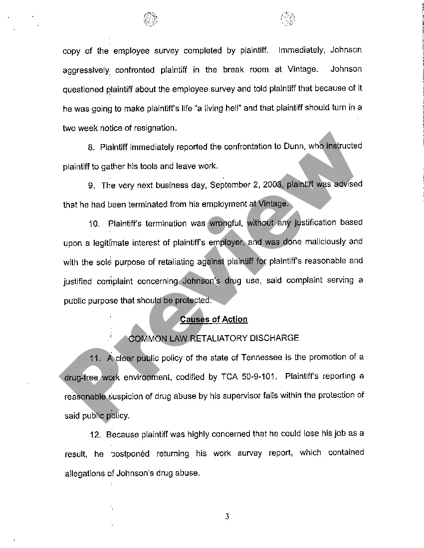 Preview A01 Complaint in Common Law Retaliatory Discharge