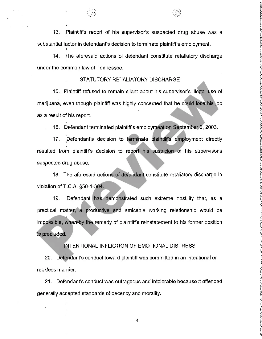 Preview A01 Complaint in Common Law Retaliatory Discharge