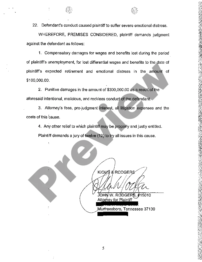 Preview A01 Complaint in Common Law Retaliatory Discharge