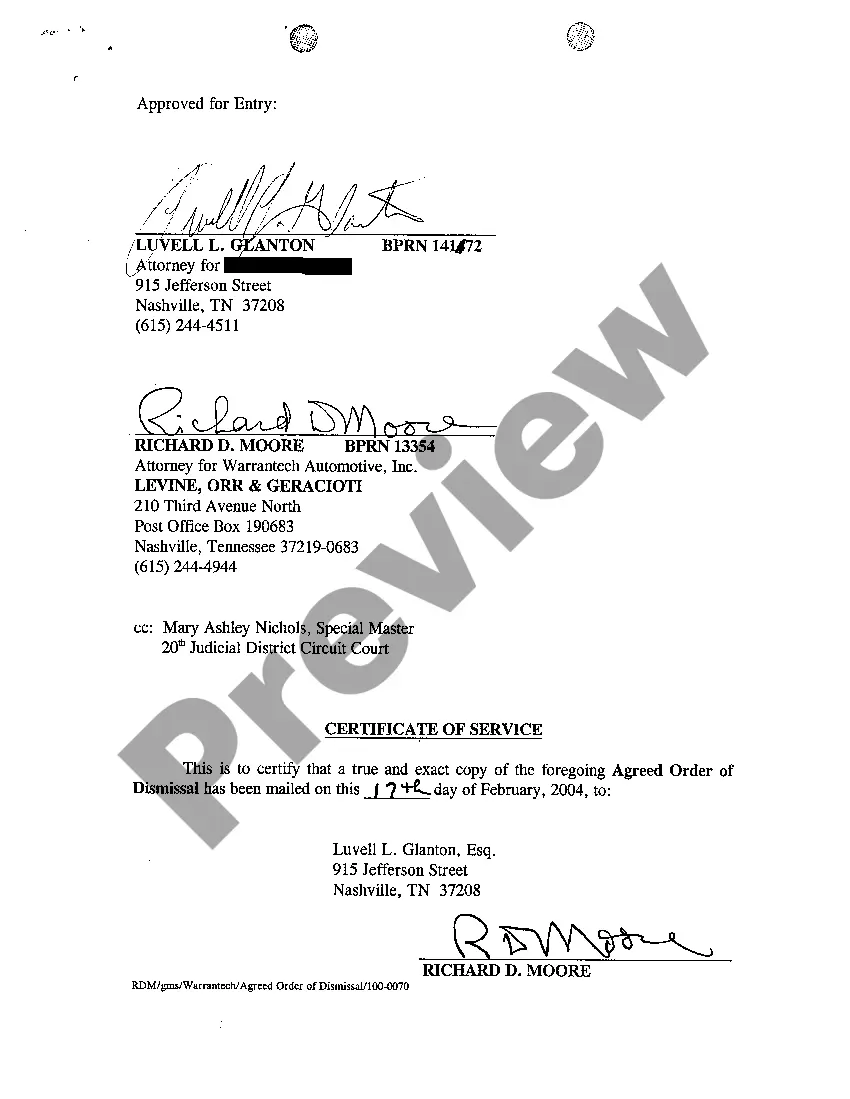 Preview A09 Agreed Order of Dismissal regarding All Matters in Dispute Are Settled