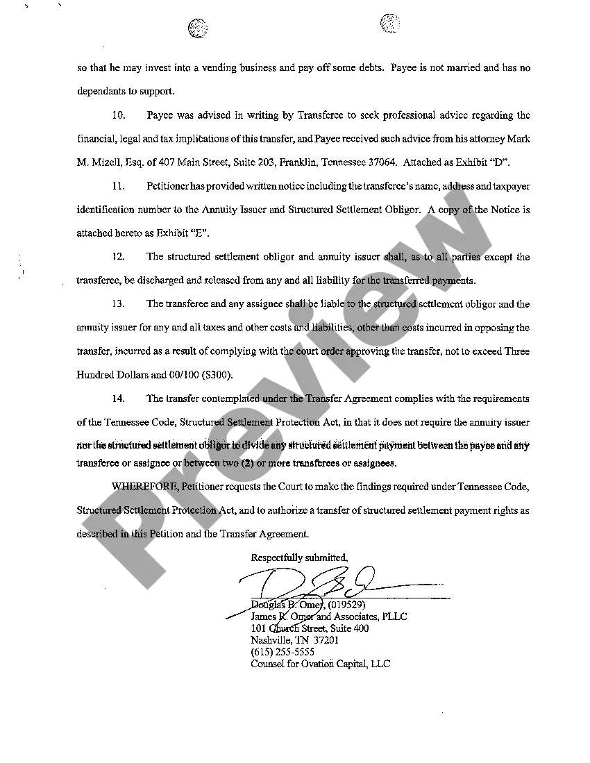 Preview A01 Petition For Authorization of A Transfer of Structured Settlement Payment Rights
