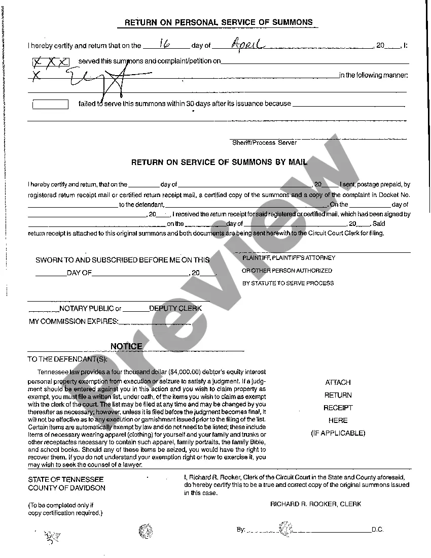 Preview A04 Circuit Court Summons Against Defendant to Appear and Defend Civil Action