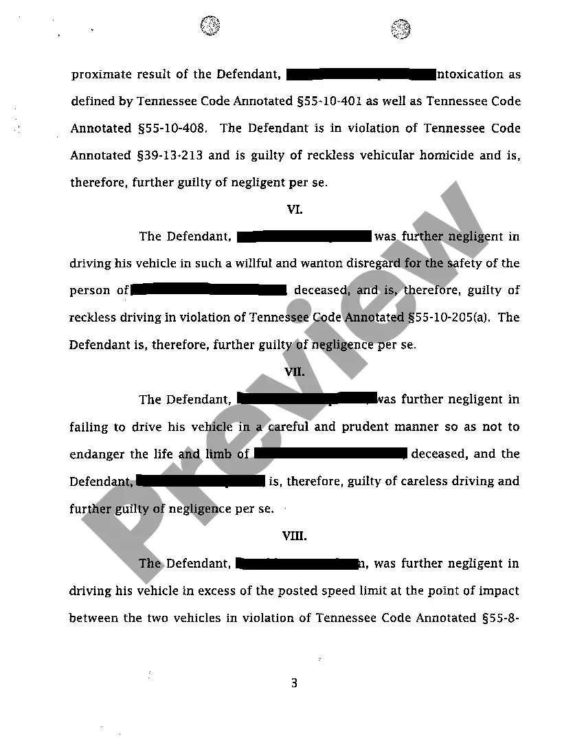 Preview A01 Complaint for Wrongful Death Involving Drunk Driver