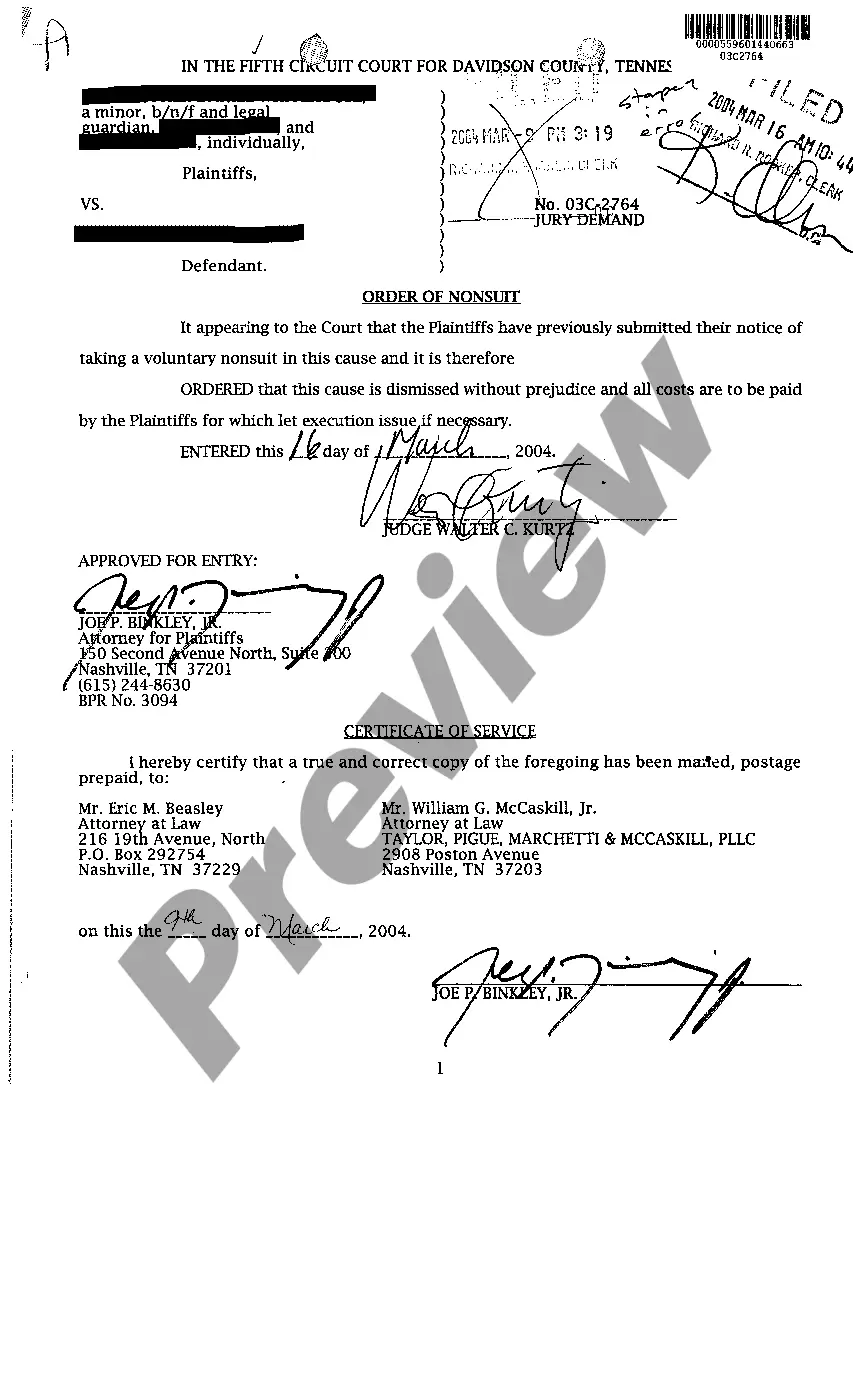 Preview A08 Notice of Nonsuit Taken by Plaintiffs