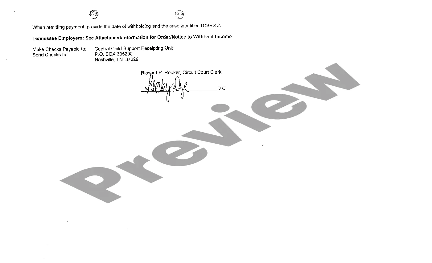 Preview A10 Order to Withhold Income for Child Support