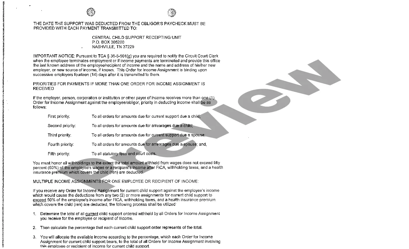 Preview A11 Order to Withhold Income for Child Support