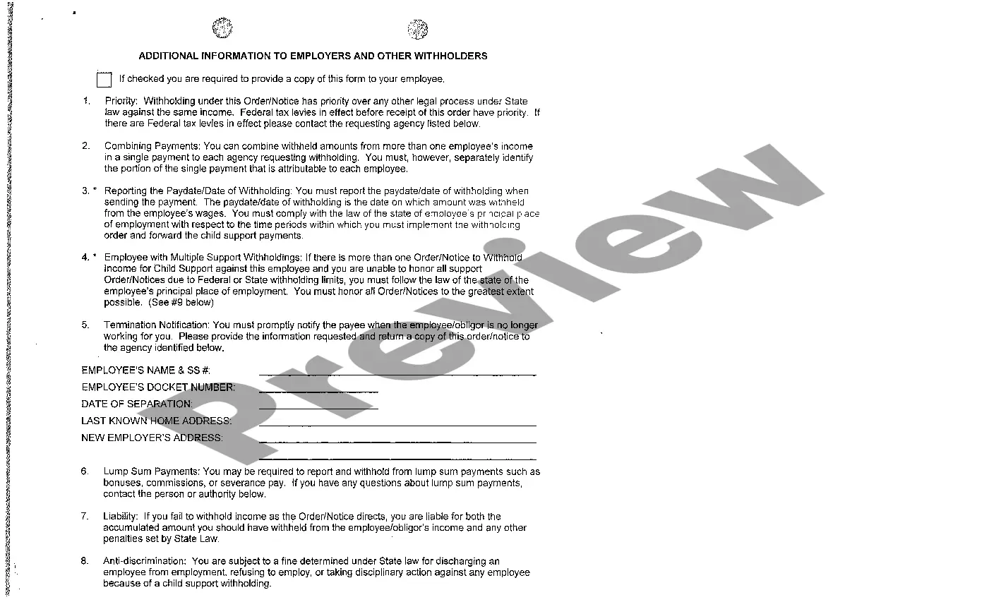 Preview A11 Order to Withhold Income for Child Support