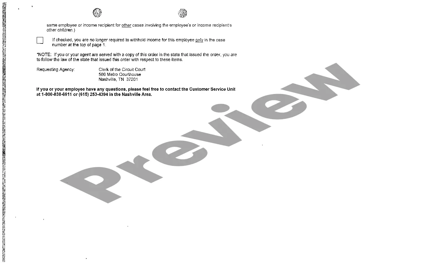 Preview A11 Order to Withhold Income for Child Support