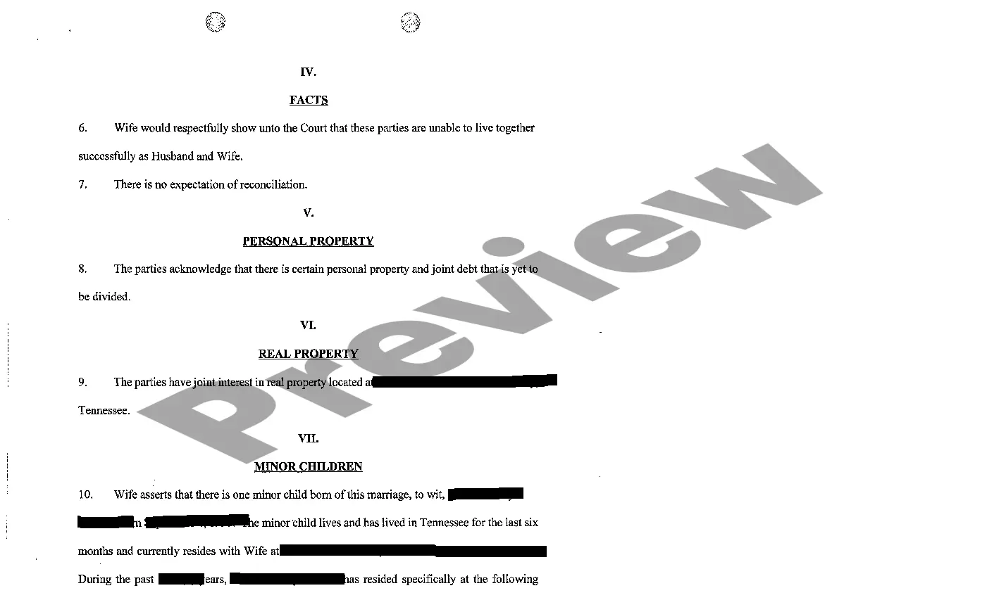 Preview A01 Complaint for Divorce Based Upon Grounds of Inappropriate Marital Conduct