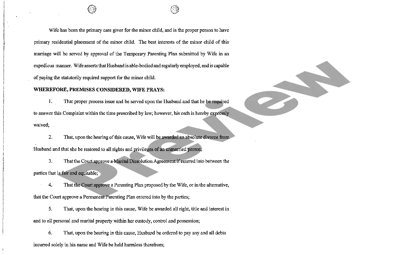 Preview A01 Complaint for Divorce Based Upon Grounds of Inappropriate Marital Conduct