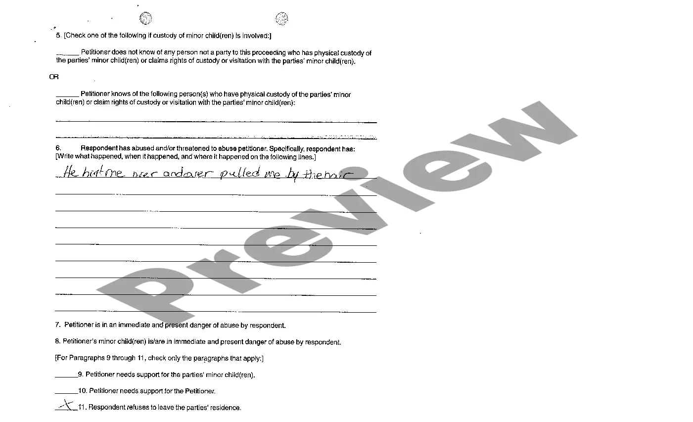 Preview A01 Petition for Orders of Protection