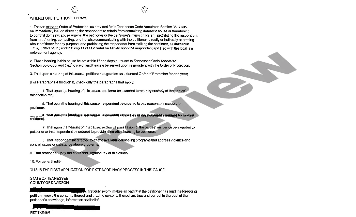 Preview A01 Petition for Orders of Protection