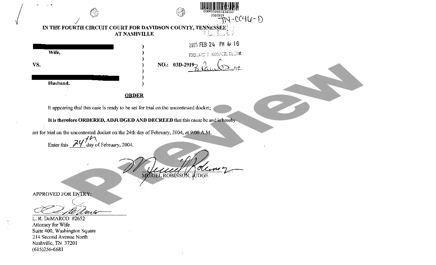 Preview A04 Order for uncontested hearing