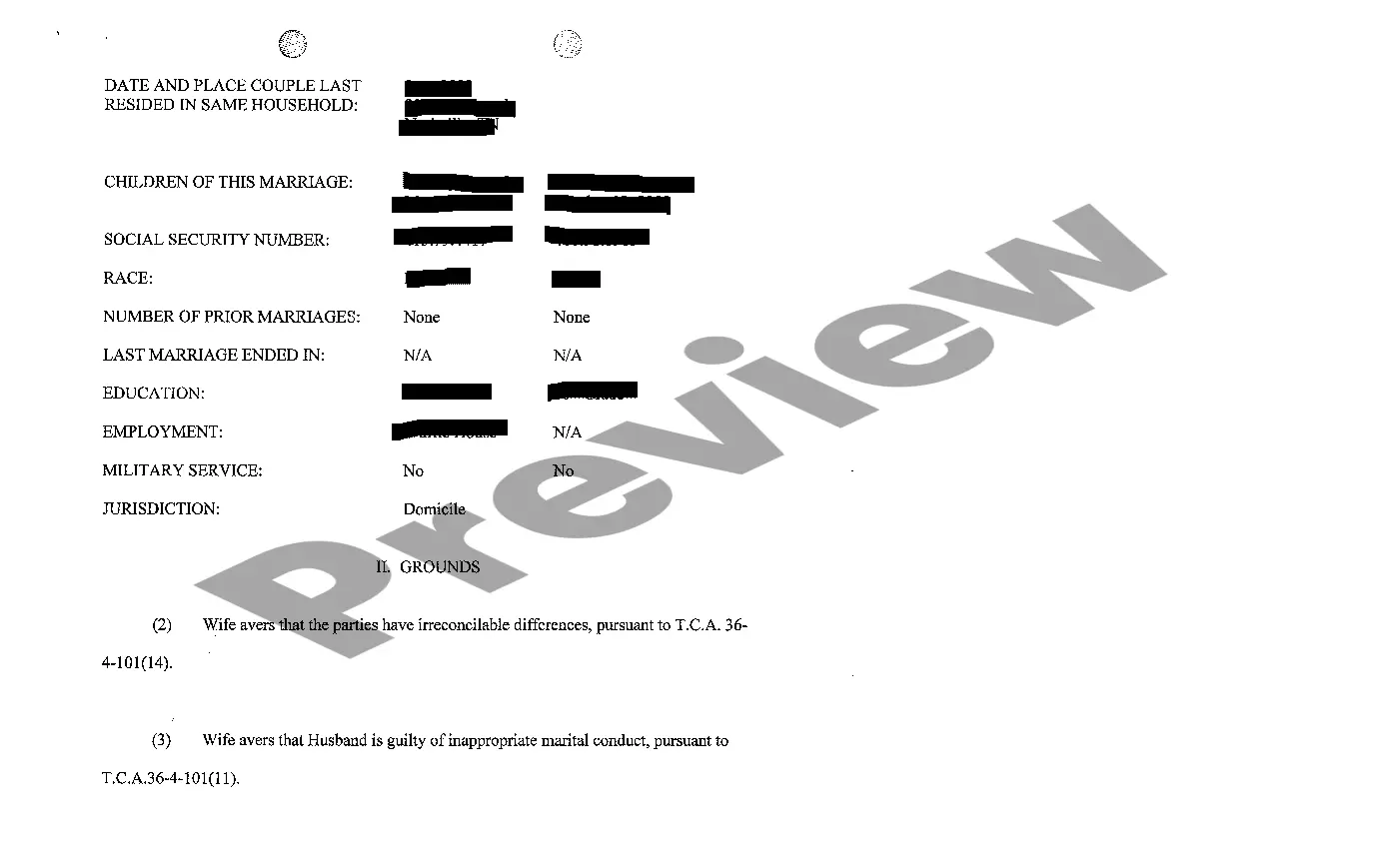 Get A01 Complaint for Divorce with Children Based Upon Grounds of Inappropriate Marital Conduct Preview A01 Complaint for Divorce with Children Based Upon Grounds of Inappropriate Marital Conduct