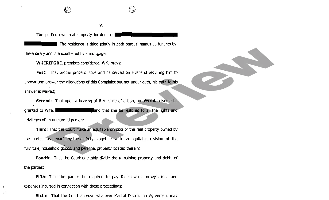 Preview A01 Complaint for Divorce Based Upon Grounds of Irreconcilable Differences