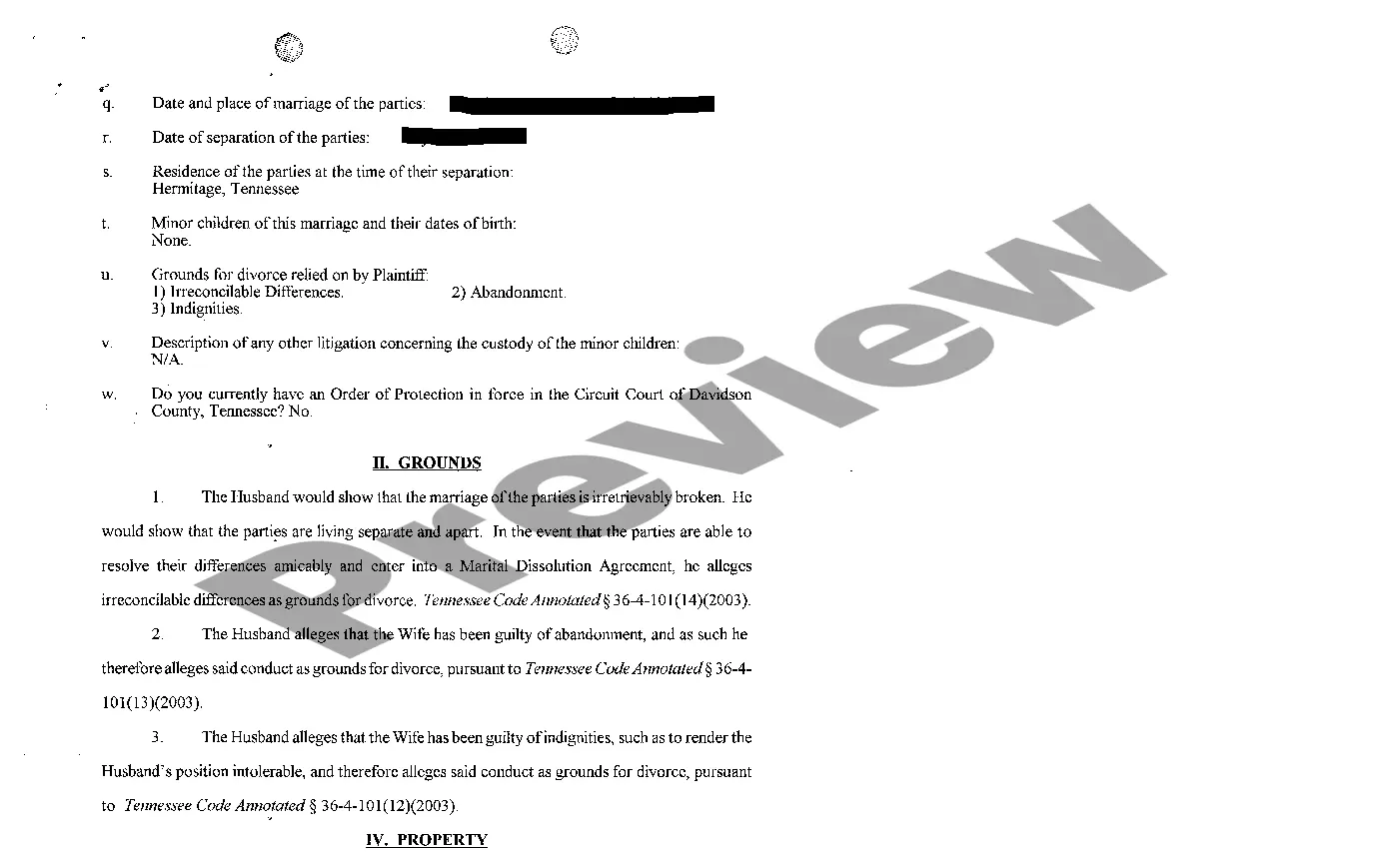 Preview A02 Answer and Counter Complaint for Divorce