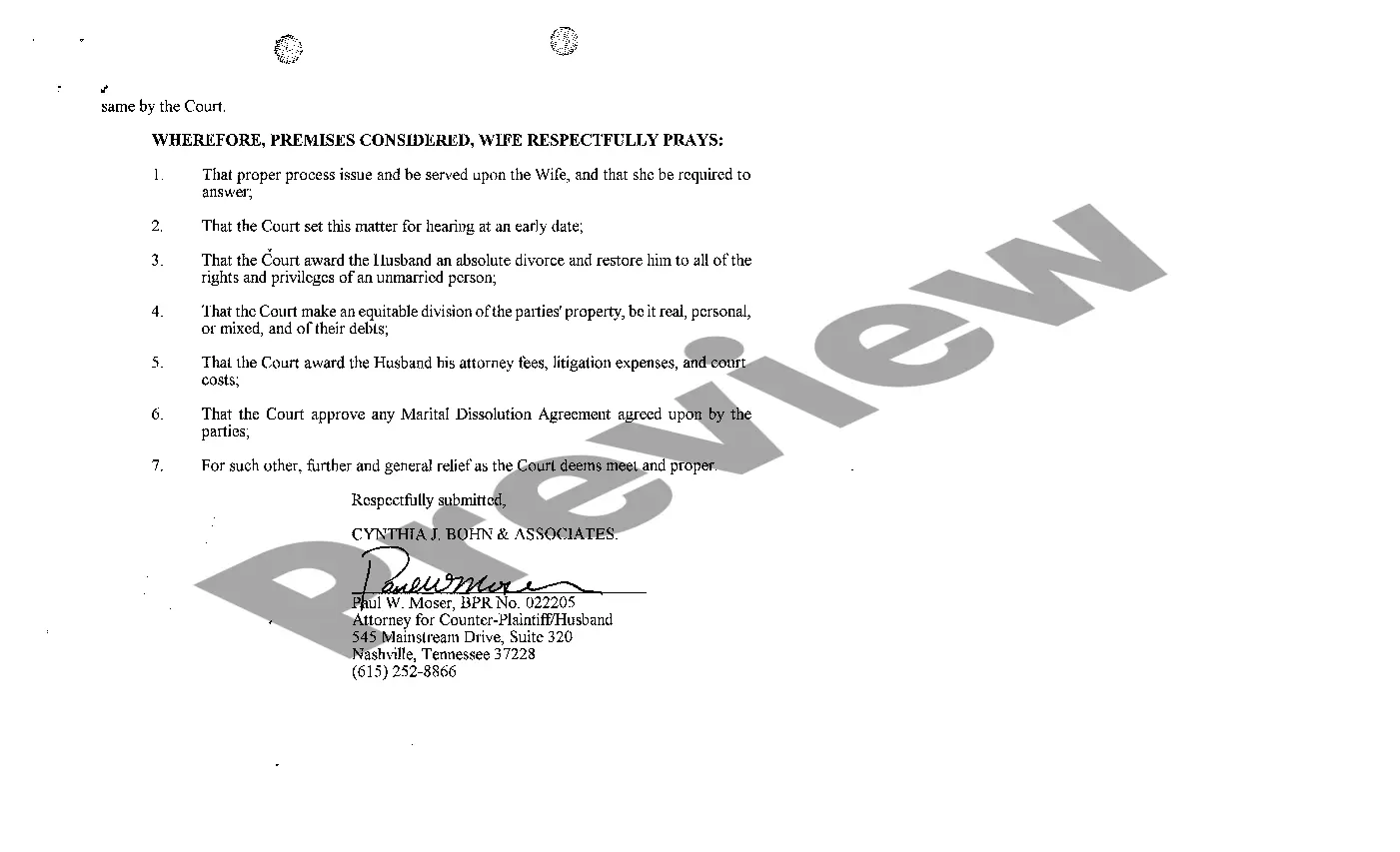 Preview A02 Answer and Counter Complaint for Divorce