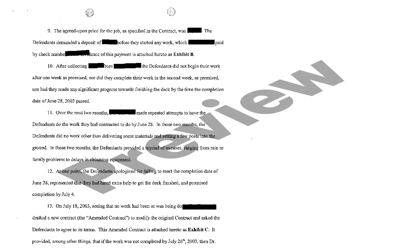 Preview A01 Amended Complaint against Contractor building a deck - part 1