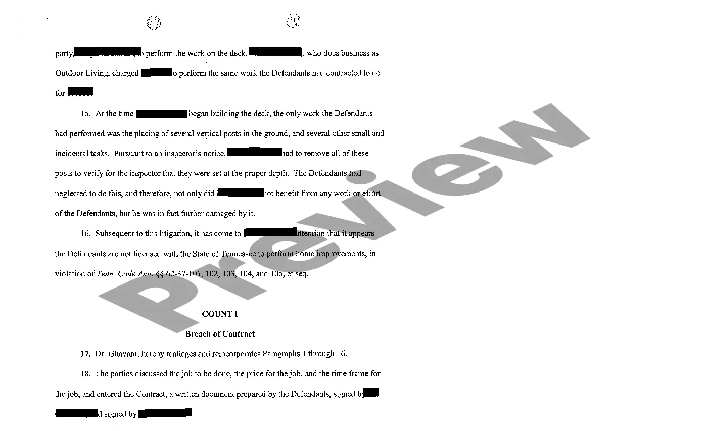 Preview A01 Amended Complaint against Contractor building a deck - part 1