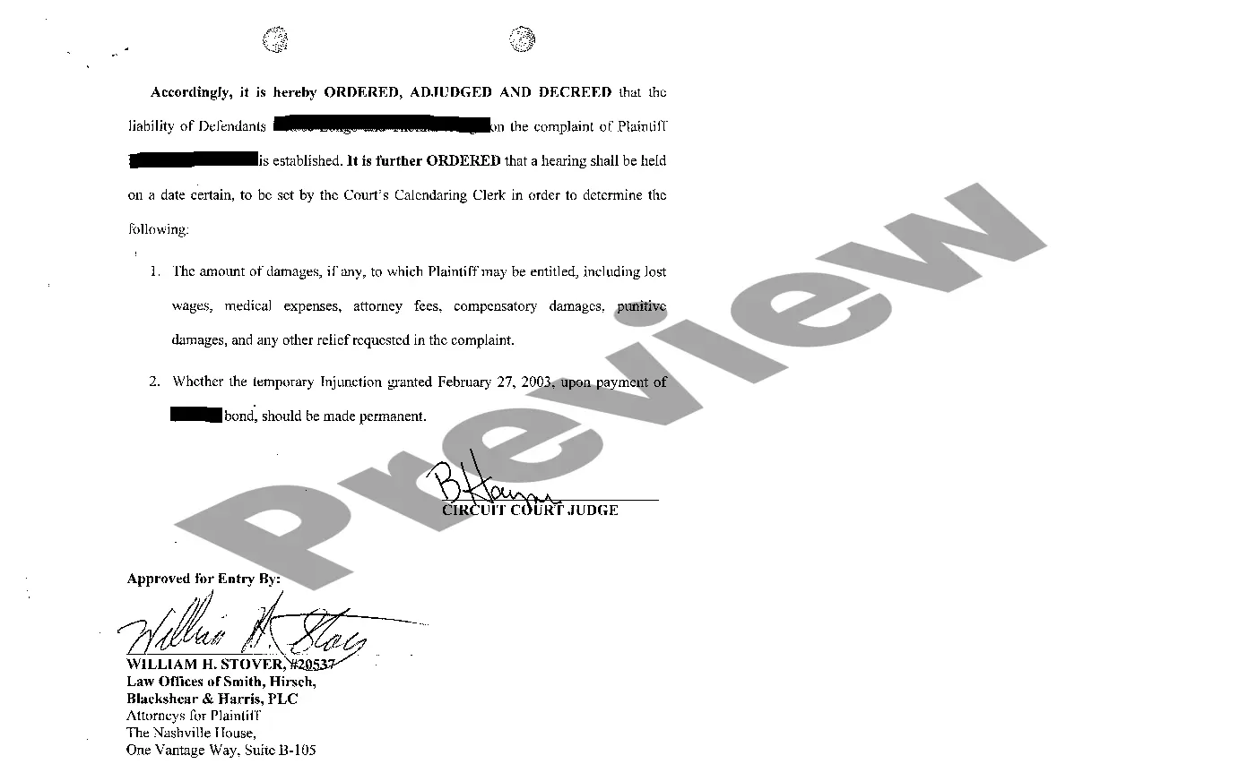 Preview A05 Order for default judgment