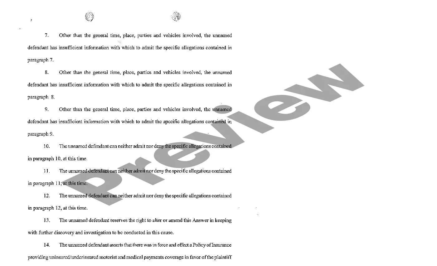 Get A10 Answer by previously unnamed defendant Preview A10 Answer by previously unnamed defendant